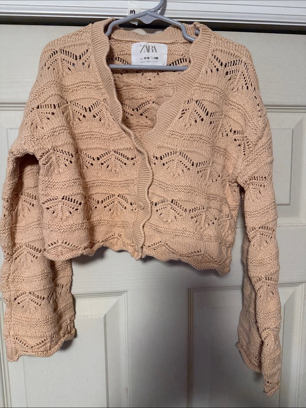 ZARA Cropped Open-Knit Cardigan in Light Blush